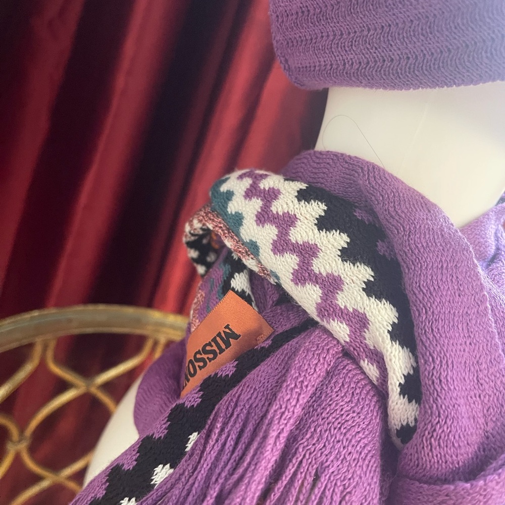 Missoni Vibrant Pattern Colorful Knit Hat and Scarf Set - Picture 3 of 5